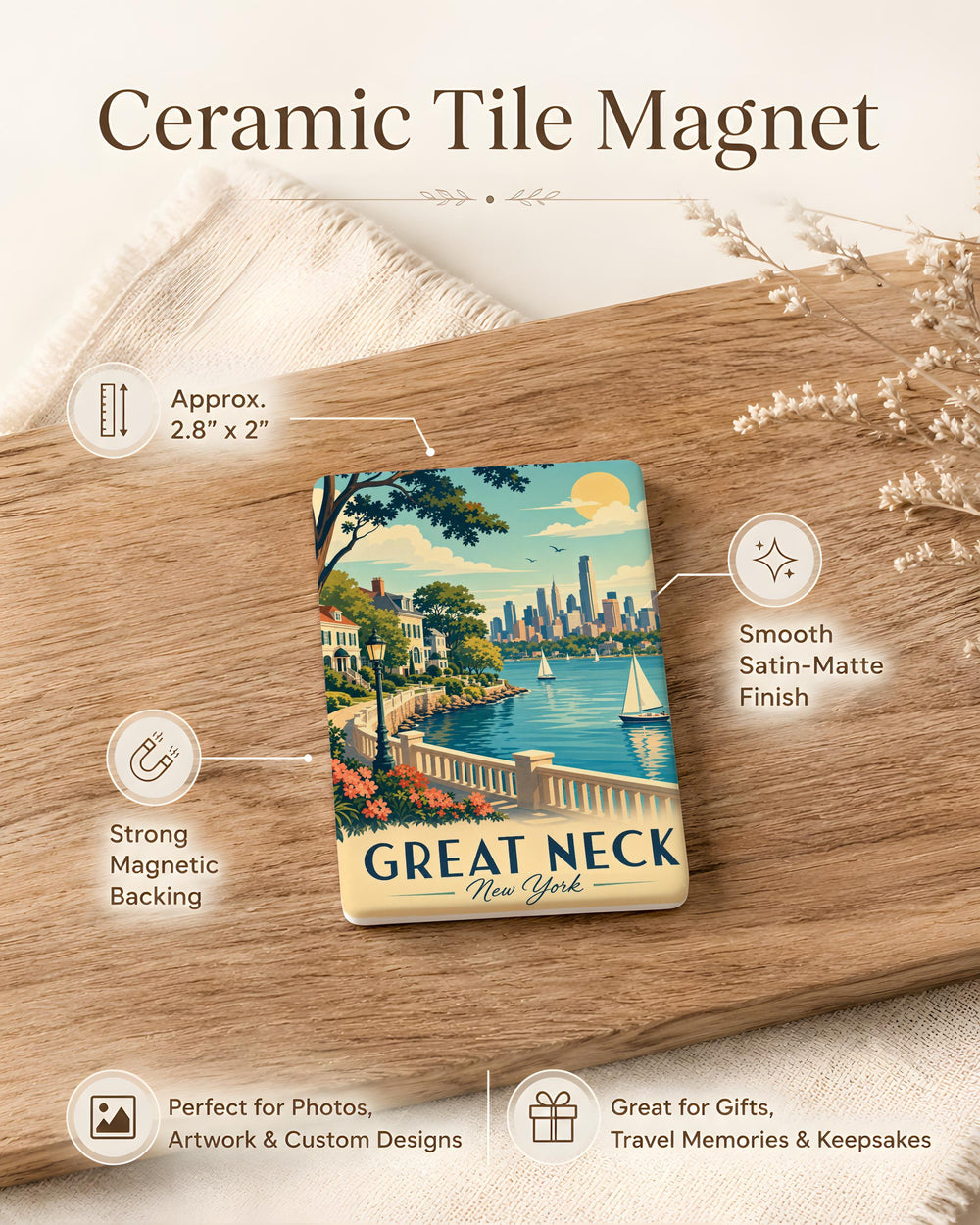 Great Neck NY Fridge Magnet, Great Neck New York Souvenir Magnet, Long Island Travel Gift, Hometown Keepsake Magnet