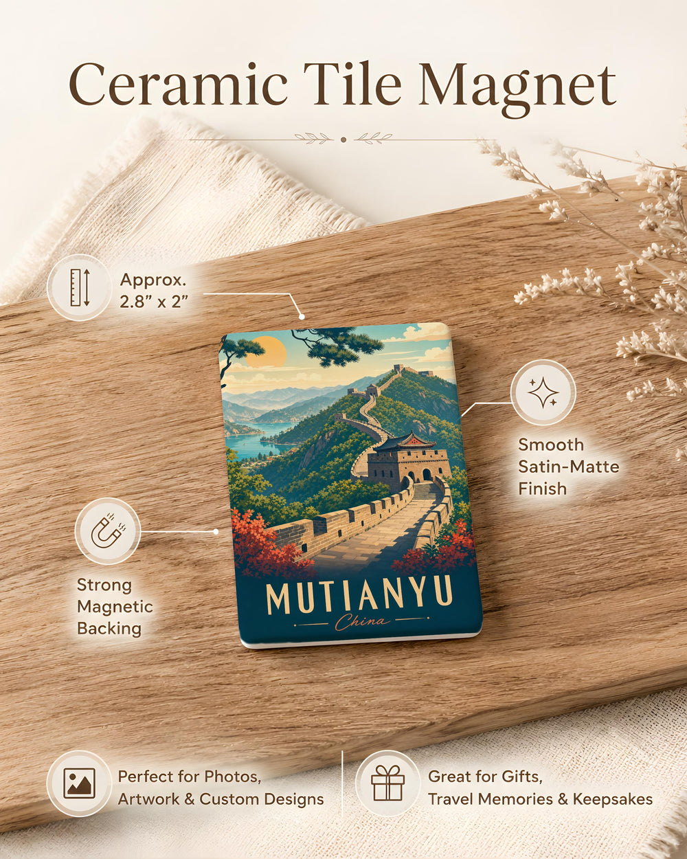 Great Wall of China Mutianyu Fridge Magnet, Mutianyu Great Wall Souvenir Magnet, China Landmark Travel Keepsake Magnet