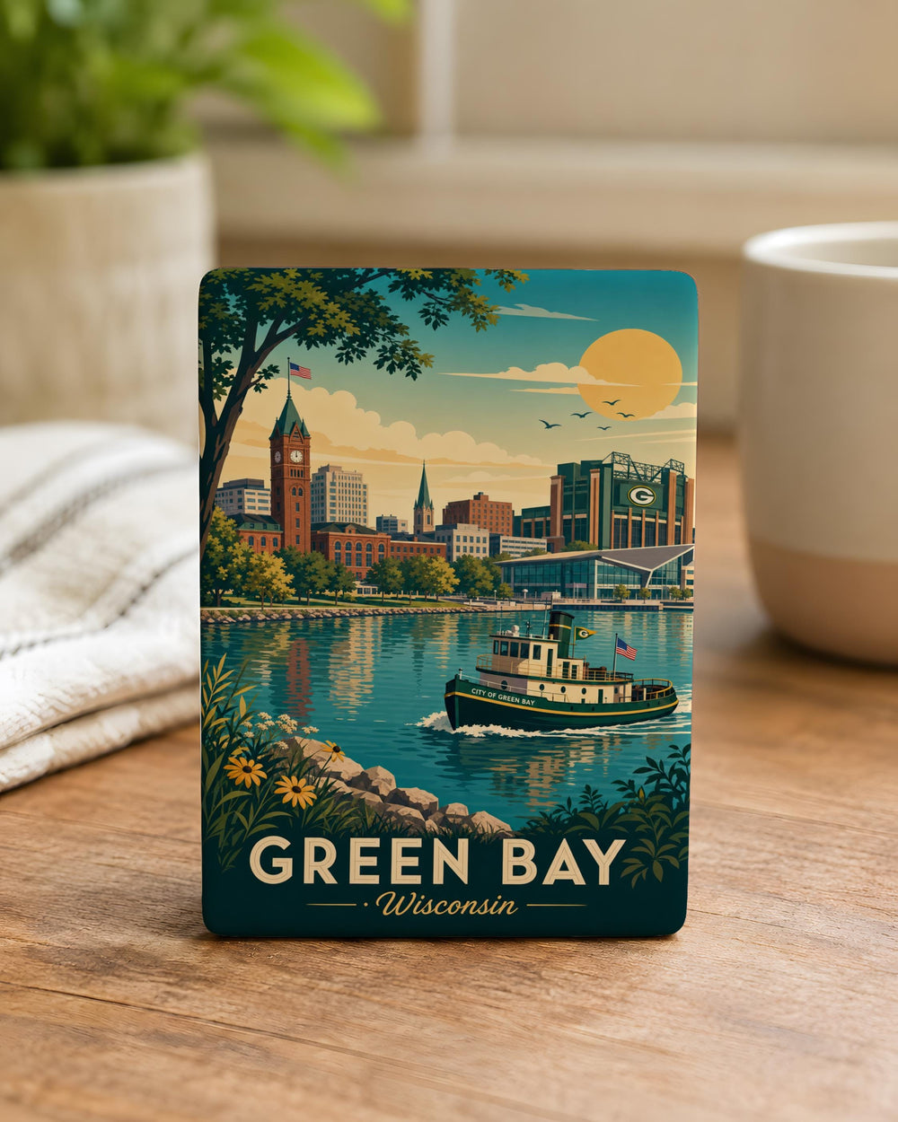 Green Bay Wisconsin Fridge Magnet, Green Bay Souvenir Magnet, Wisconsin Travel Keepsake, Green Bay Landmark Magnet