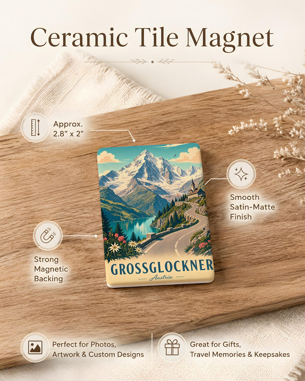 Grossglockner Fridge Magnet, Grossglockner Mountain Souvenir Magnet, Austrian Alps Travel Keepsake Magnet