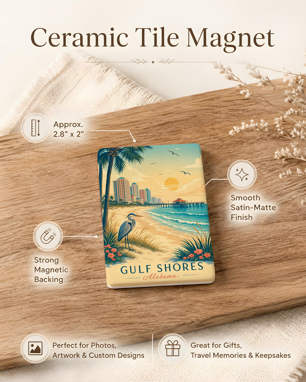 Gulf Shores Alabama Fridge Magnet, Gulf Coast Beach Souvenir Magnet, Alabama Vacation Travel Keepsake Magnet
