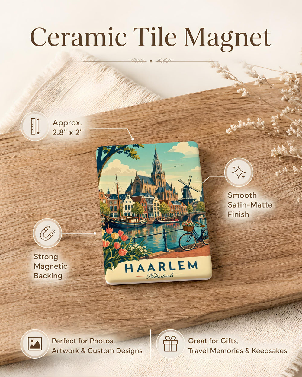Haarlem Netherlands Fridge Magnet, Haarlem City Souvenir Magnet, Dutch Travel Gift, Netherlands Landmark Keepsake Magnet