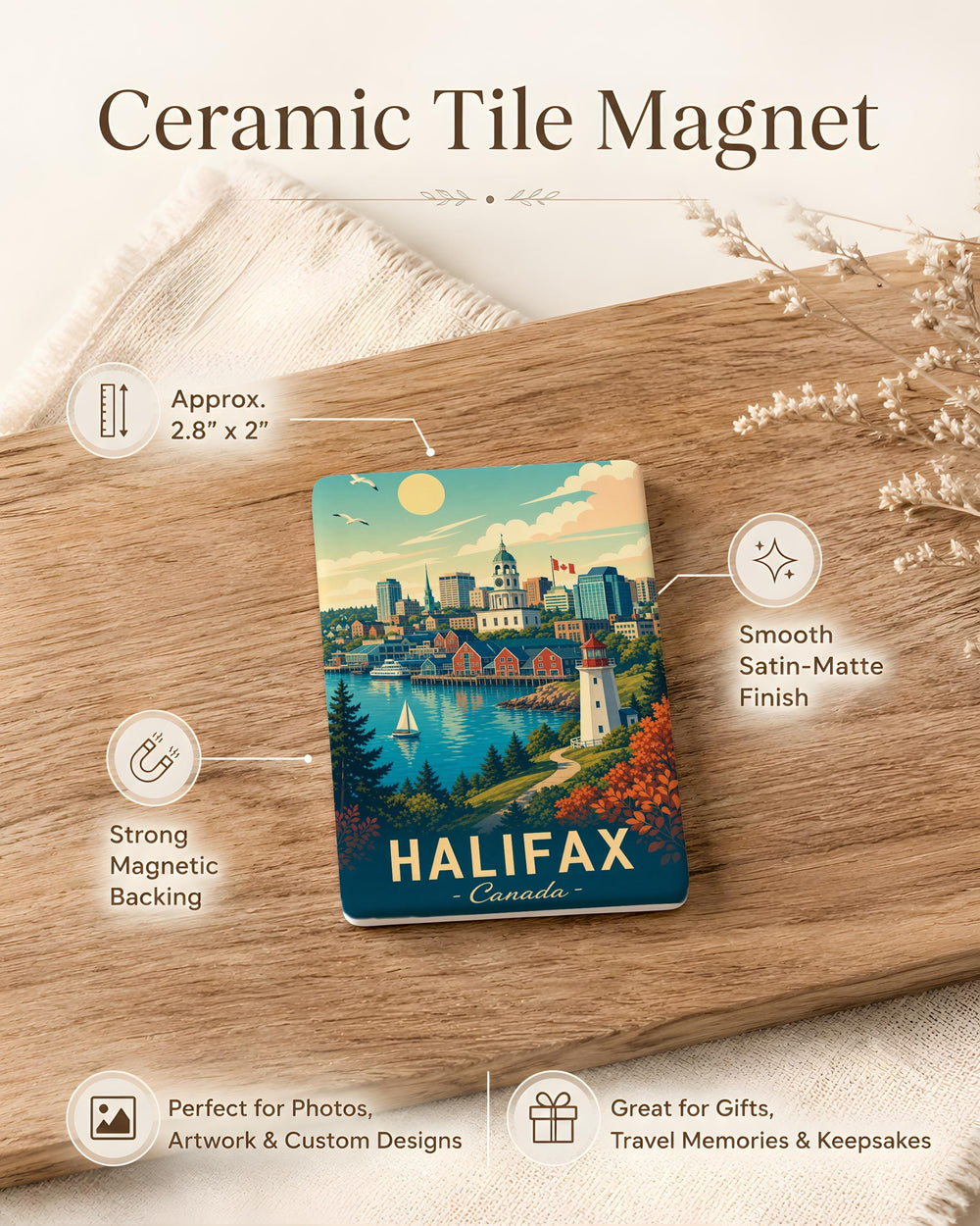 Halifax Canada Fridge Magnet, Halifax Nova Scotia Souvenir Magnet, Halifax Waterfront Landmark Travel Gift, Canada Keepsake Magnet