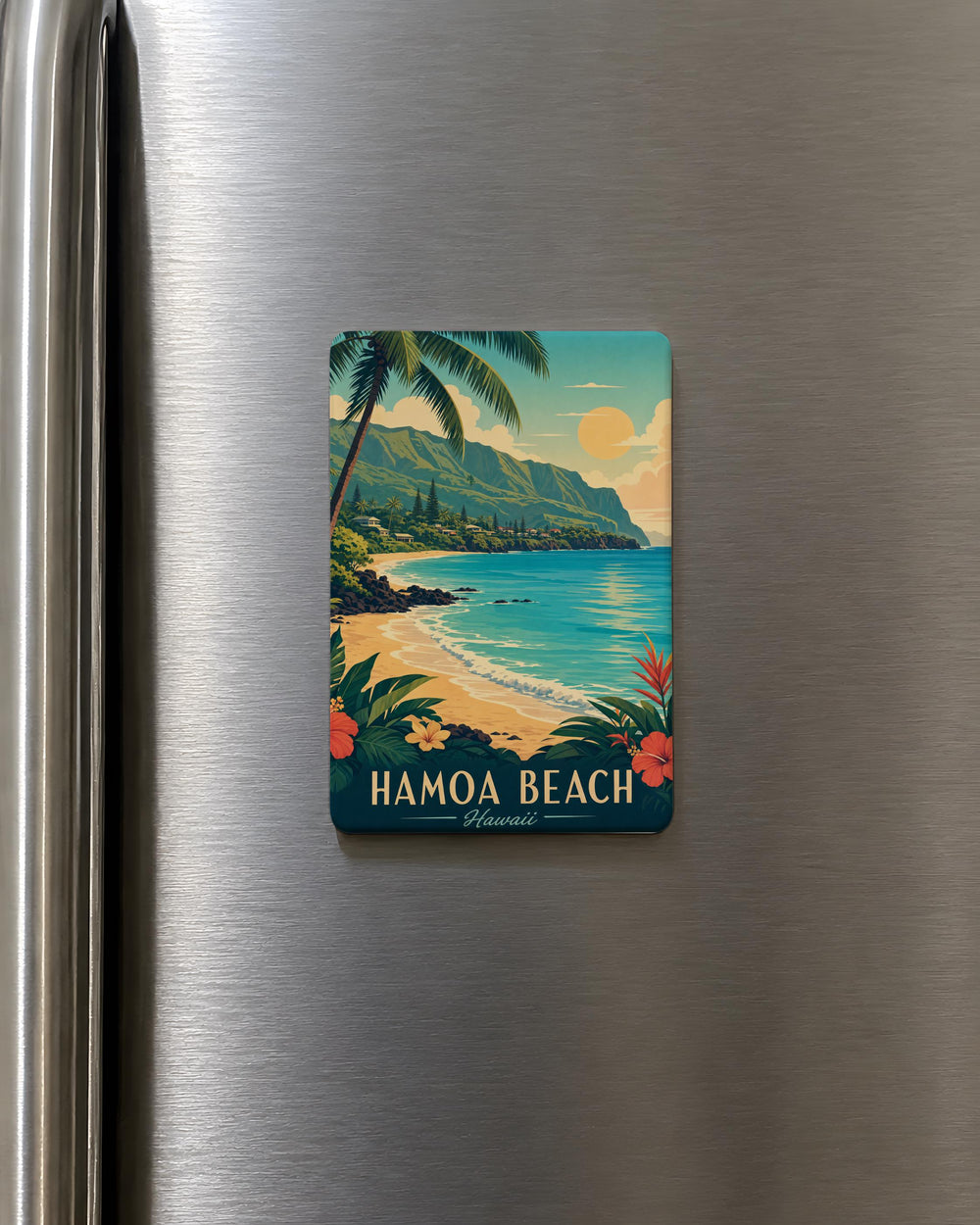 Hamoa Beach Fridge Magnet, Maui Hawaii Beach Scene Souvenir Magnet, Tropical Ocean Shore Travel Gift