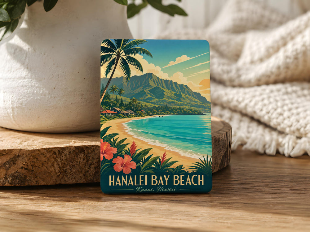 Hanalei Bay Beach Fridge Magnet, Kauai Hawaii Coastal Ocean Shoreline Souvenir Magnet, Tropical Island Beach Gift