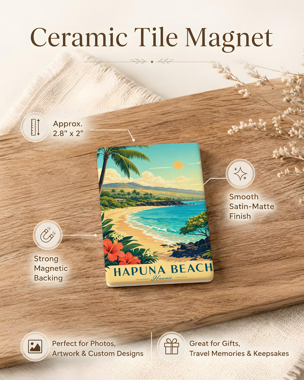 Hapuna Beach Fridge Magnet, Hawaii Beach Souvenir, Big Island Coastal Landmark Gift, Tropical Ocean Shore Travel Keepsake
