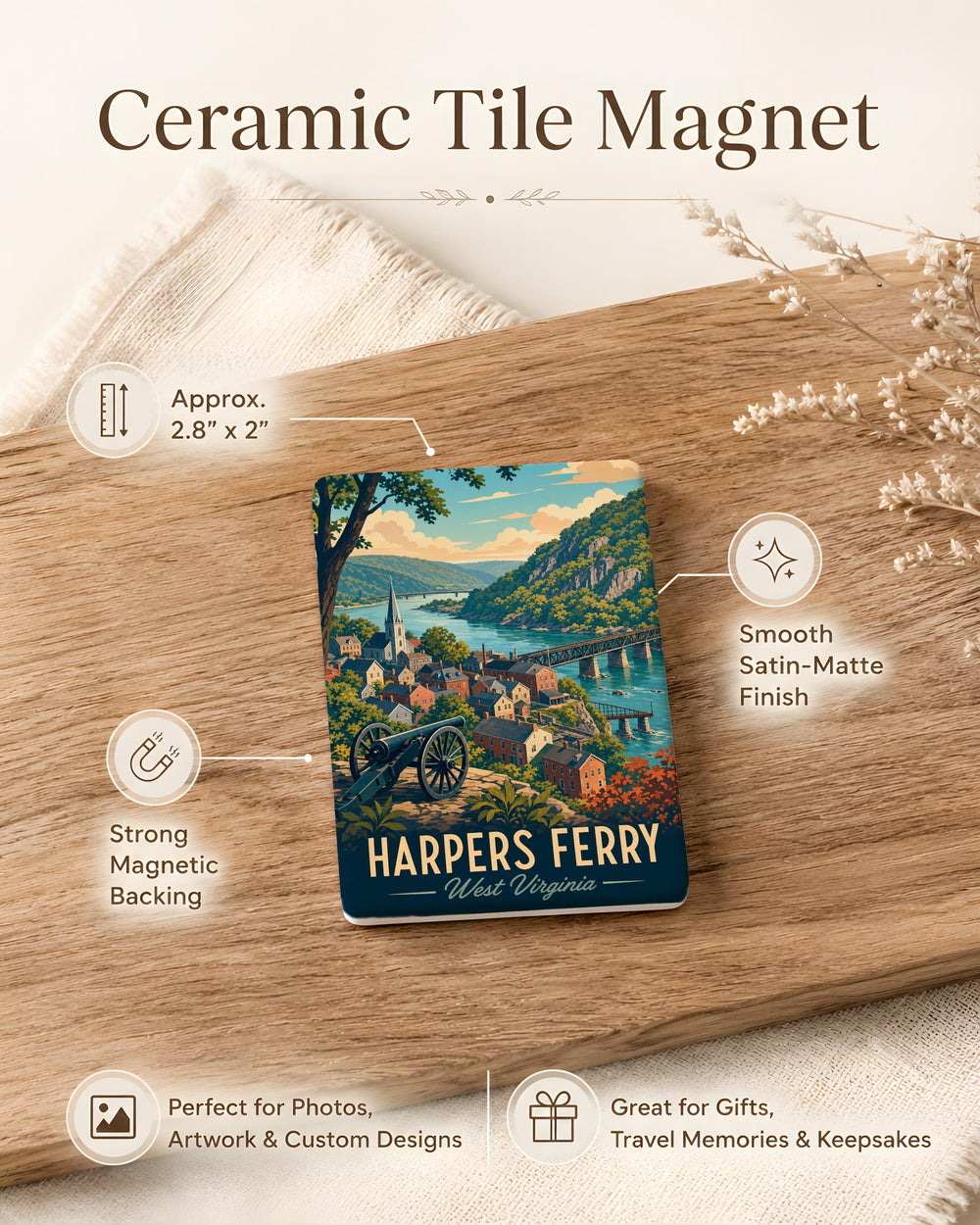 Harpers Ferry West Virginia Fridge Magnet, Harpers Ferry WV Souvenir Magnet, Historic Town Travel Keepsake Magnet