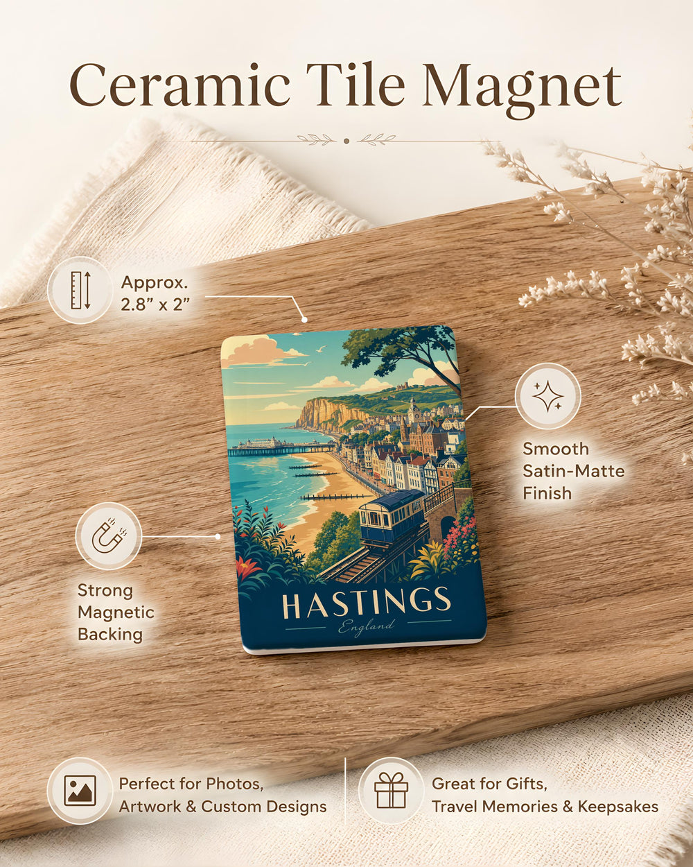 Hastings England Fridge Magnet, Hastings Seaside Souvenir Magnet, Hastings UK Travel Gift, English Coastal Town Magnet