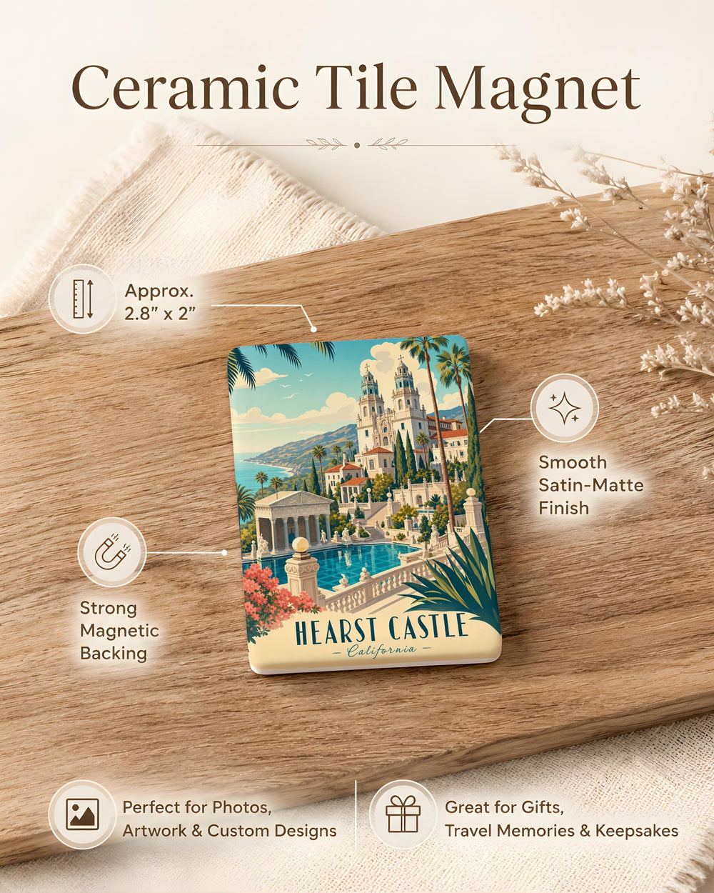Hearst Castle California Fridge Magnet, San Simeon Landmark Souvenir, Historic Estate Travel Keepsake Magnet