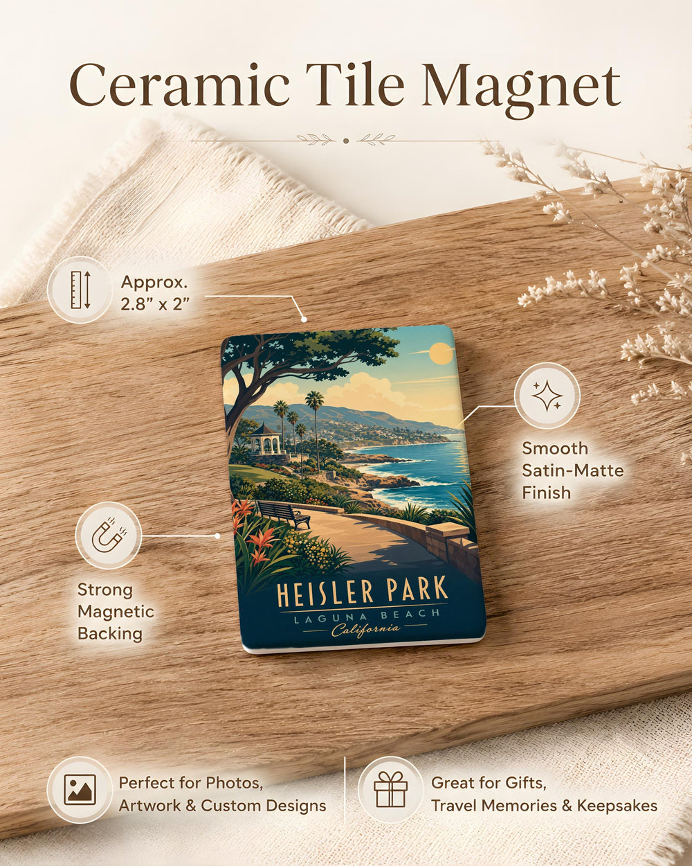 Heisler Park Fridge Magnet, Laguna Beach California Coastal Park Souvenir Magnet, Oceanfront Scenic Landmark Travel Gift