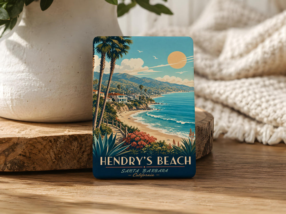 Hendrys Beach Fridge Magnet, Santa Barbara California Coastal Beach Scene Souvenir Magnet, Seaside Travel Gift