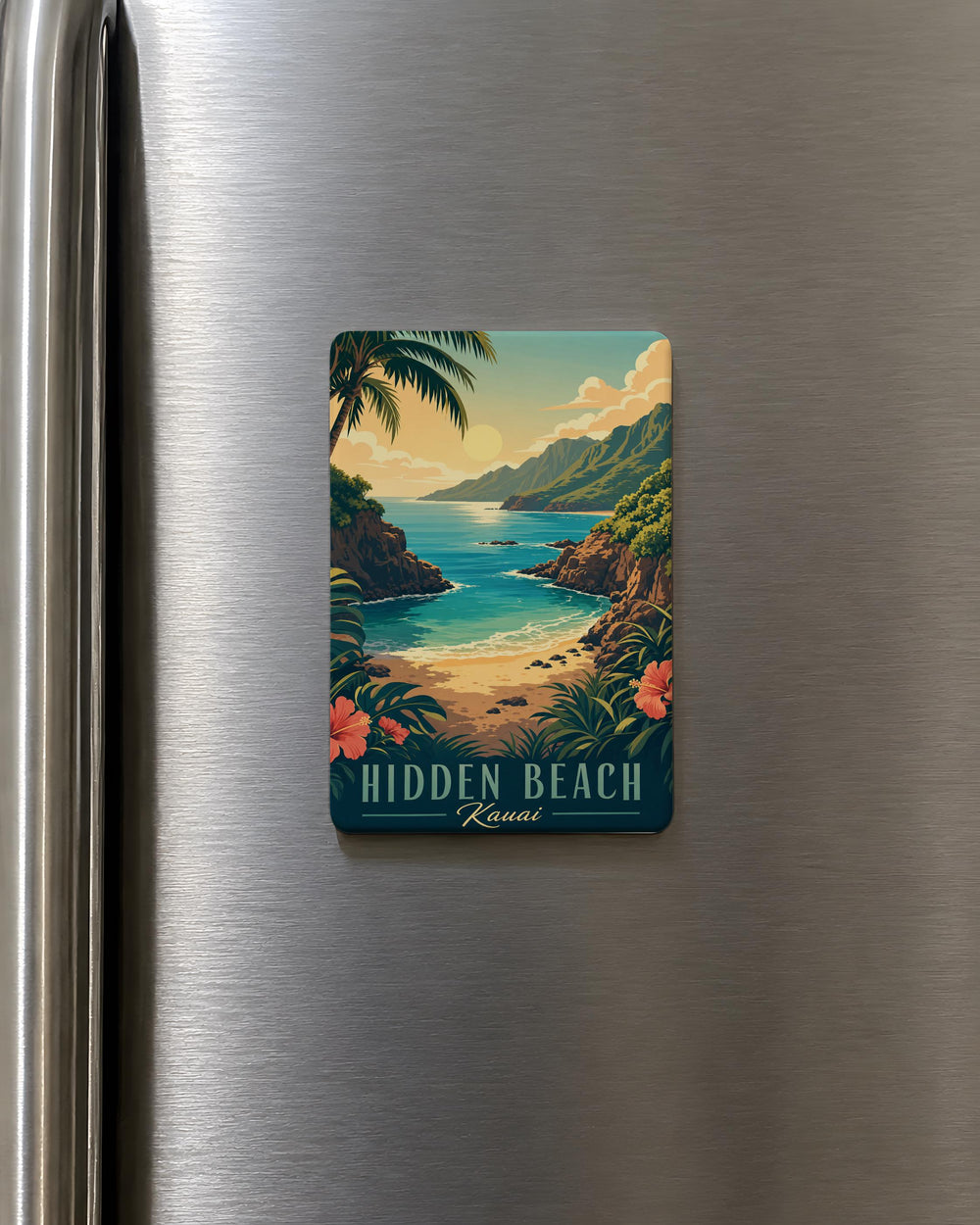 Hidden Beach Kauai Fridge Magnet, Hawaii Tropical Beach Cove Souvenir Magnet, Kauai Island Coastal Vacation Keepsake Magnet