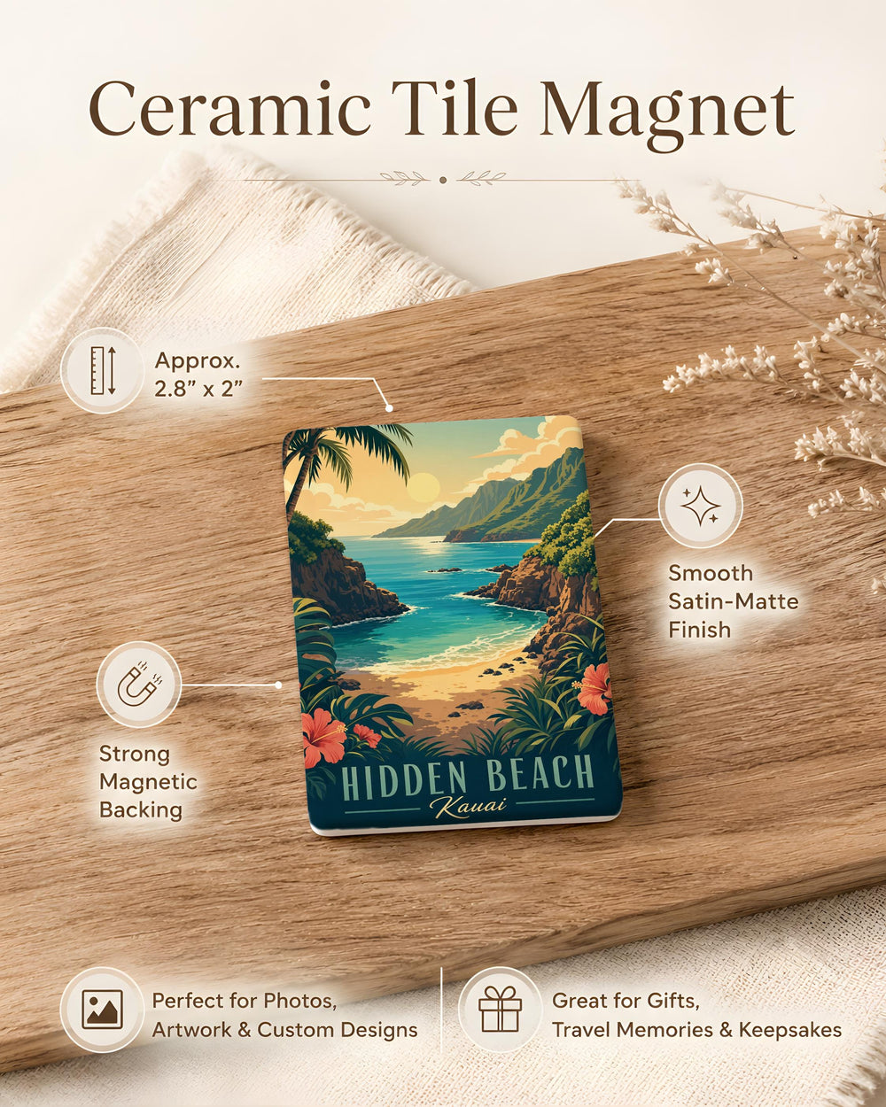 Hidden Beach Kauai Fridge Magnet, Hawaii Tropical Beach Cove Souvenir Magnet, Kauai Island Coastal Vacation Keepsake Magnet