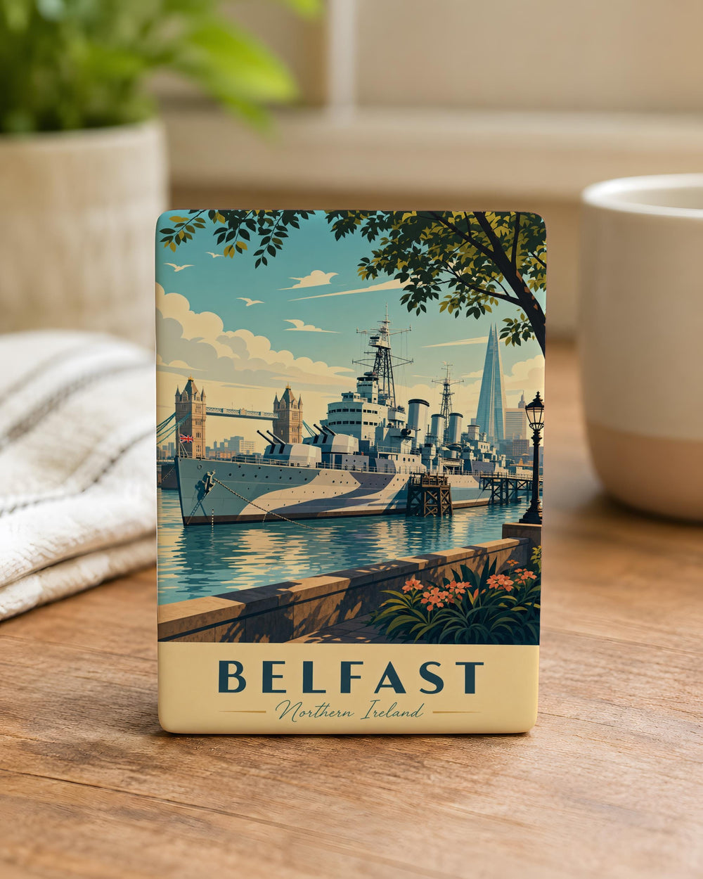 HMS Belfast Fridge Magnet, British Royal Navy Warship Souvenir Magnet, London Thames Naval Ship Magnet