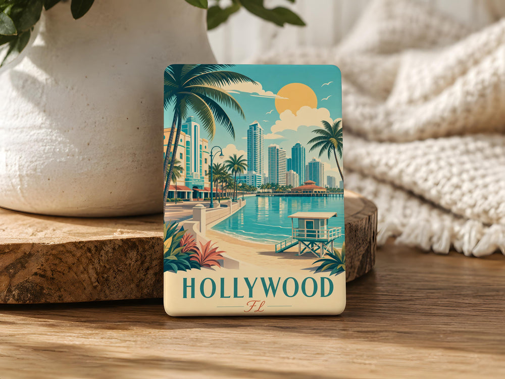 Hollywood Florida Fridge Magnet, Hollywood FL Souvenir Magnet, Beach City Travel Keepsake, Vacation Gift Magnet