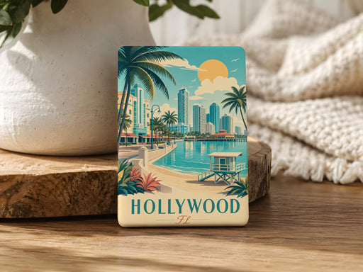 Hollywood Florida Fridge Magnet, Hollywood FL Souvenir Magnet, Beach City Travel Keepsake, Vacation Gift Magnet