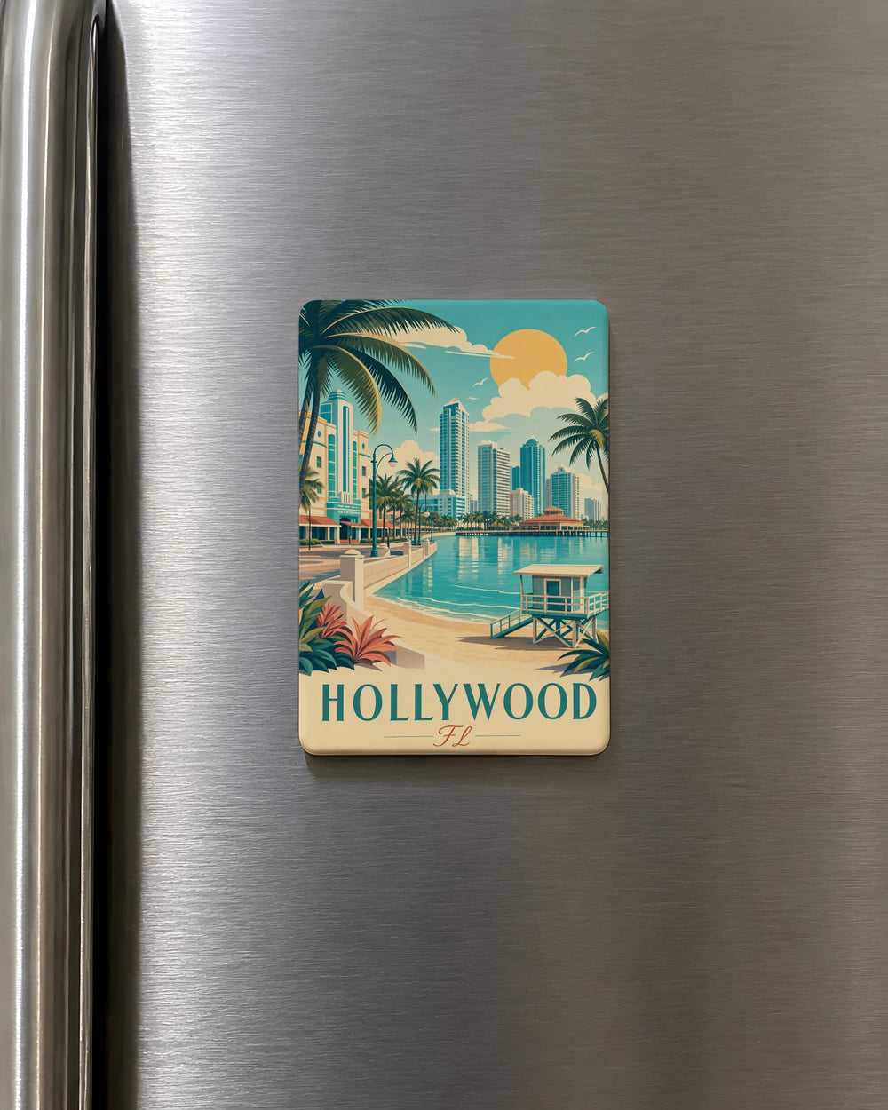 Hollywood Florida Fridge Magnet, Hollywood FL Souvenir Magnet, Beach City Travel Keepsake, Vacation Gift Magnet