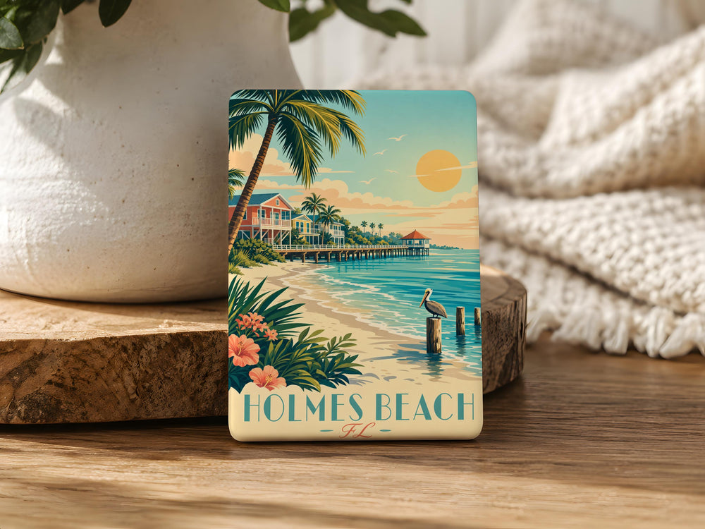 Holmes Beach FL Fridge Magnet, Florida Beach Souvenir Magnet, Anna Maria Island Travel Gift, Coastal Vacation Keepsake Magnet