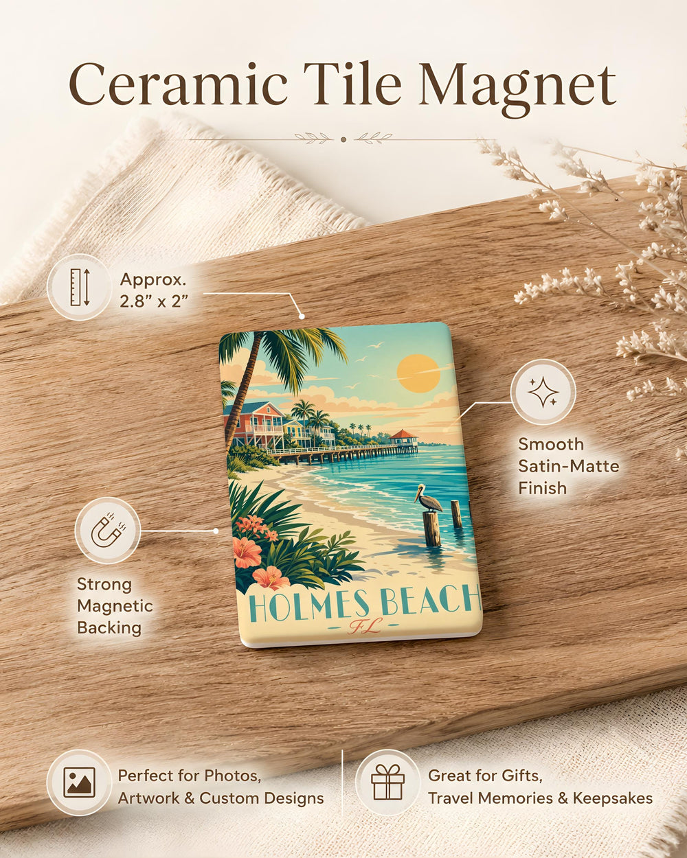 Holmes Beach FL Fridge Magnet, Florida Beach Souvenir Magnet, Anna Maria Island Travel Gift, Coastal Vacation Keepsake Magnet