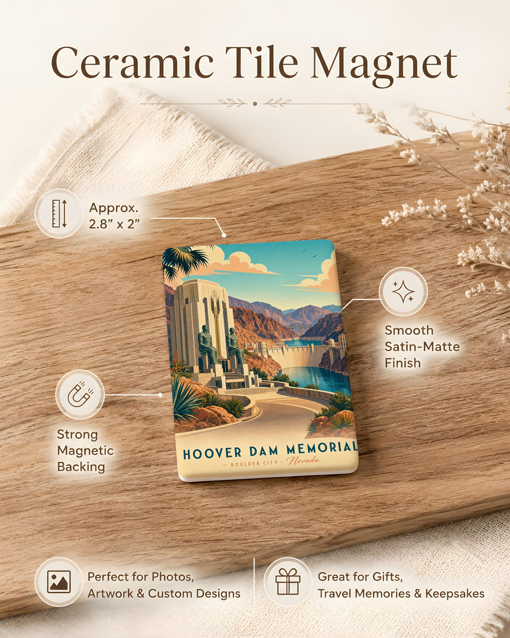 Hoover Dam Memorial Fridge Magnet, Hoover Dam Landmark Souvenir Magnet, Nevada Arizona Travel Keepsake Magnet