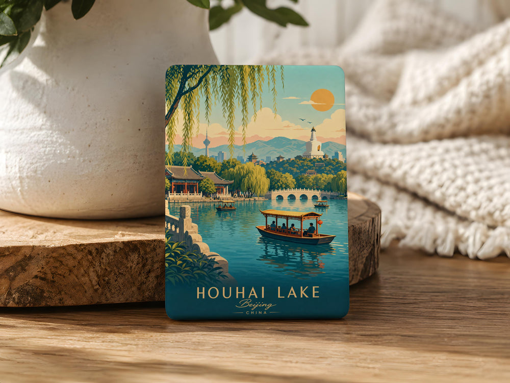 Houhai Lake Fridge Magnet, Beijing China Landmark Souvenir, Lakeside Scenic Travel Keepsake Magnet