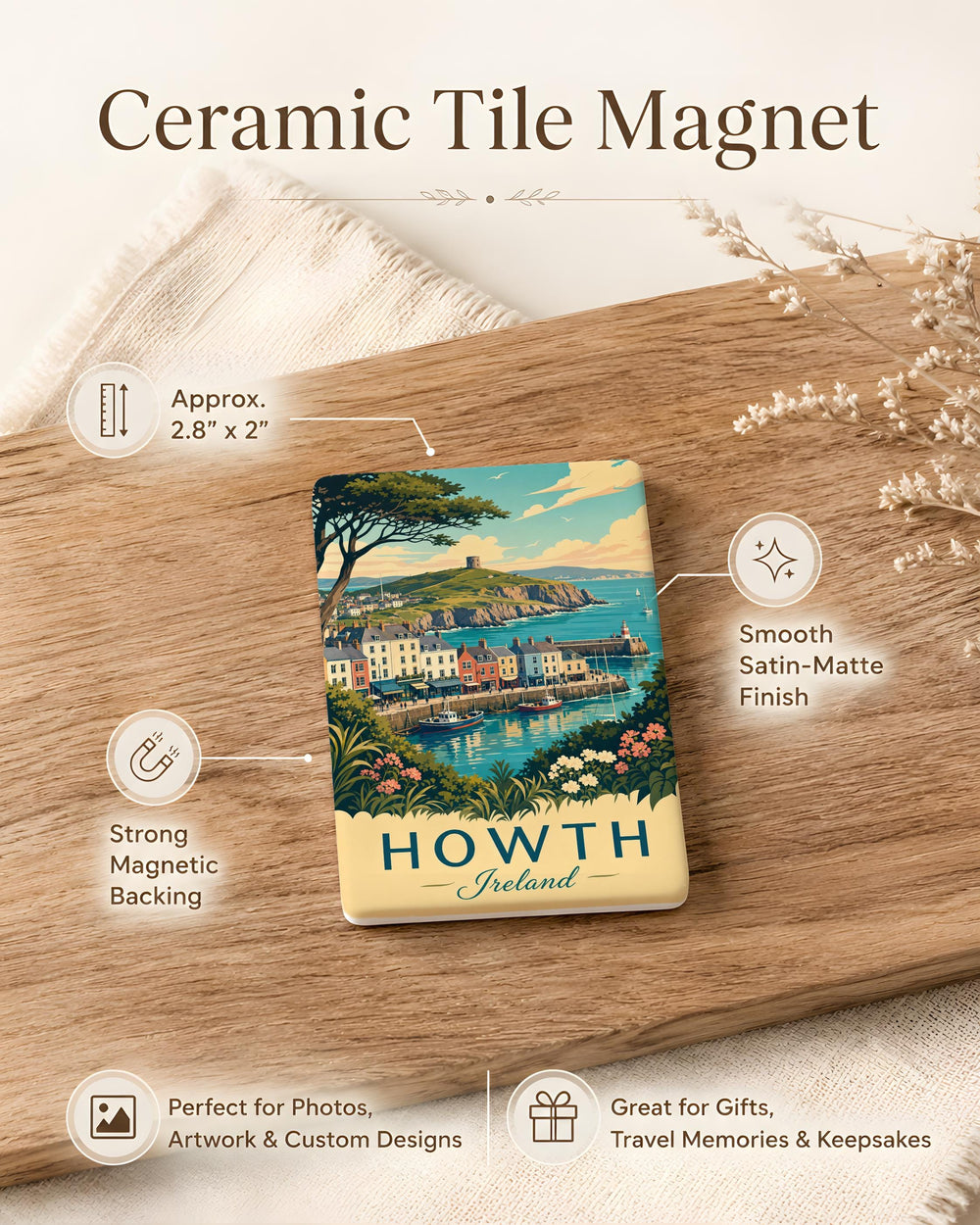 Howth Ireland Fridge Magnet, Howth Peninsula Souvenir, Dublin Bay Coastal Village Travel Keepsake Magnet