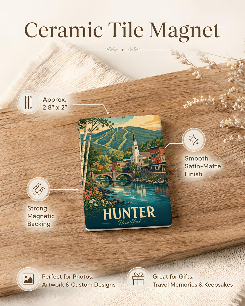 Hunter NY Fridge Magnet, Hunter New York Souvenir Magnet, Catskills Mountain Town Travel Keepsake Magnet