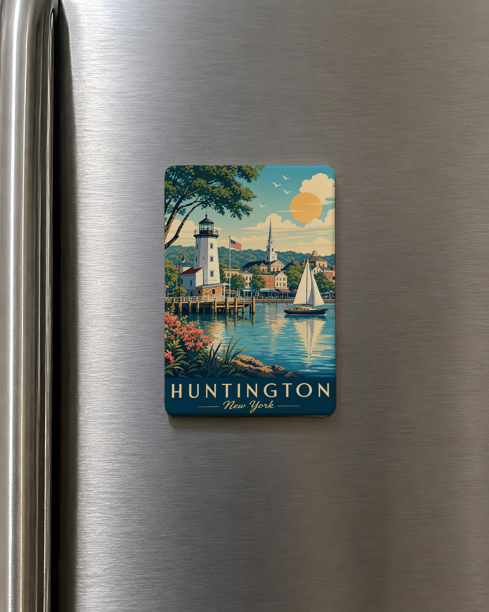 Huntington NY Fridge Magnet, Huntington New York Souvenir Magnet, Long Island Travel Gift, Coastal Town Keepsake Magnet