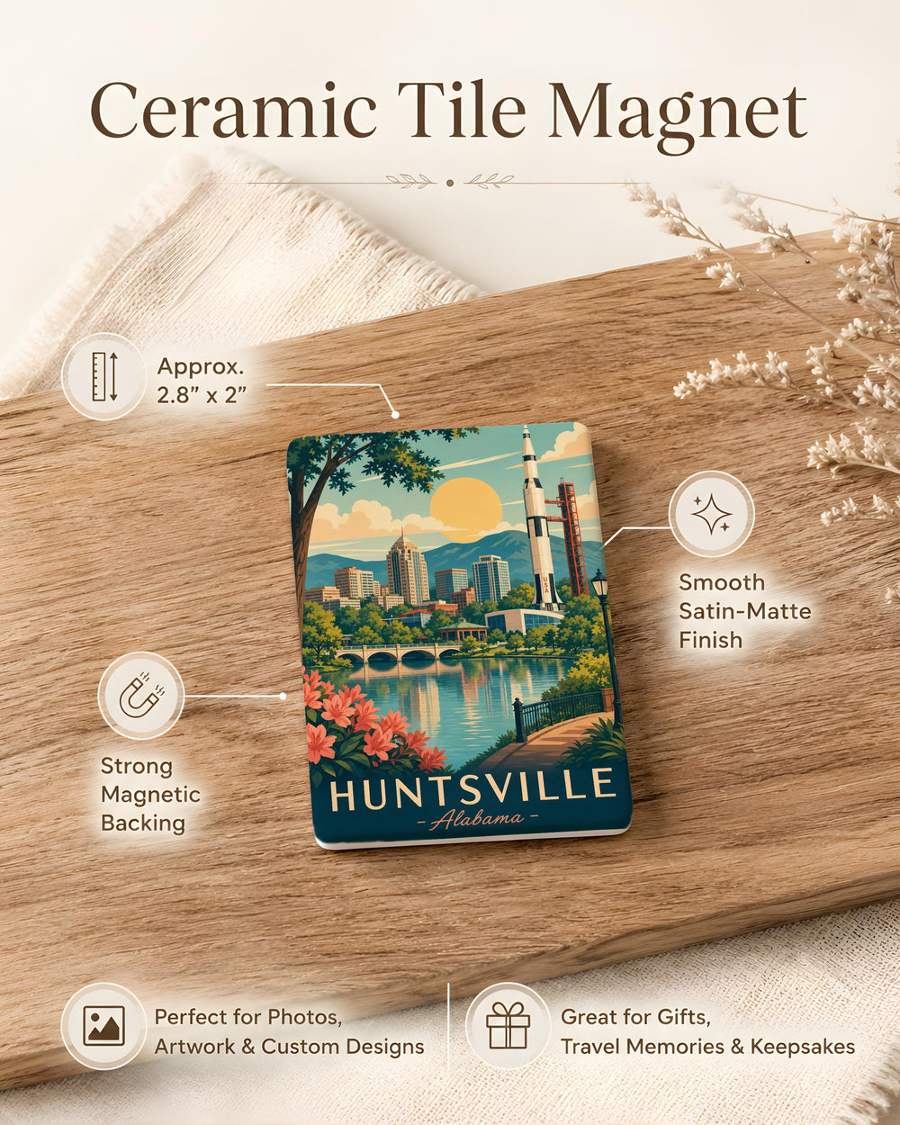 Huntsville Alabama Fridge Magnet, Rocket City Souvenir Magnet, Space & NASA Themed Alabama Travel Keepsake Magnet