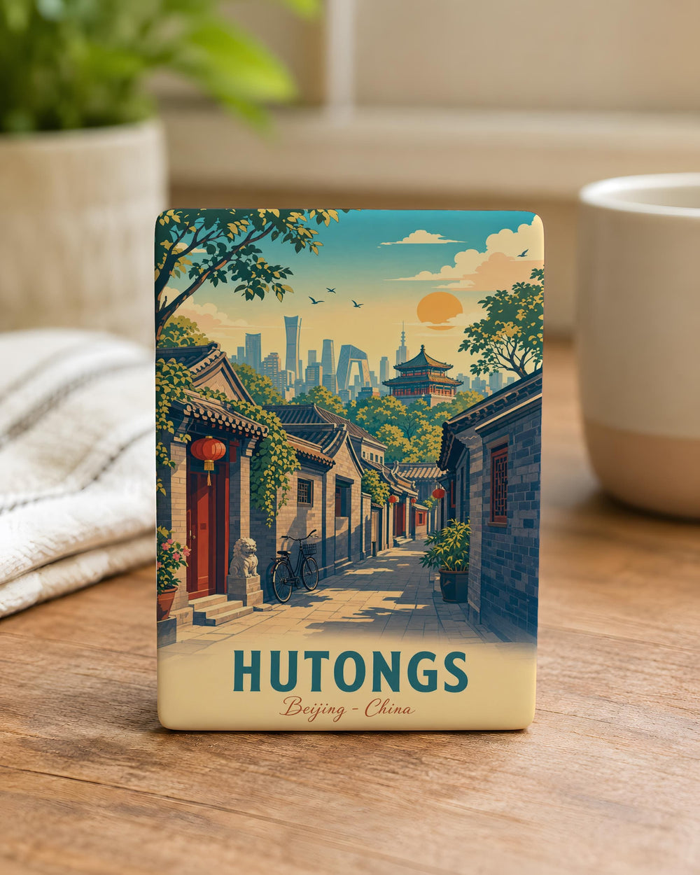Beijing Hutongs Fridge Magnet, Traditional Alleyway Street Scene Souvenir Magnet, China Travel Keepsake Magnet