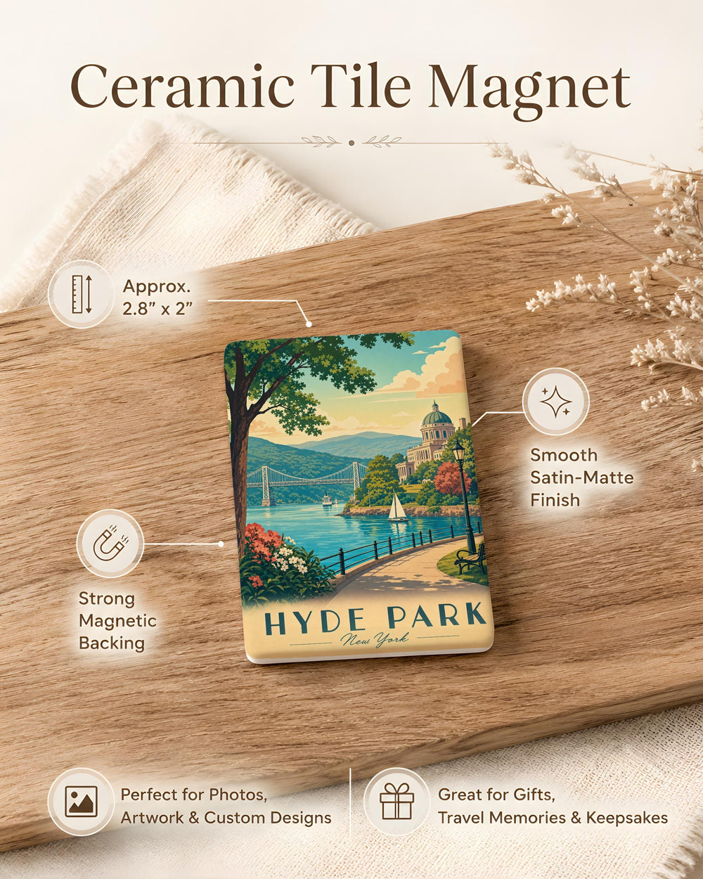 Hyde Park NY Fridge Magnet, Hyde Park New York Souvenir Magnet, Hudson Valley Travel Gift, Dutchess County Keepsake Magnet