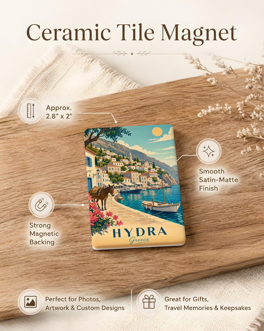 Hydra Greece Fridge Magnet, Hydra Island Souvenir Magnet, Greek Island Travel Gift, Aegean Sea Vacation Keepsake Magnet