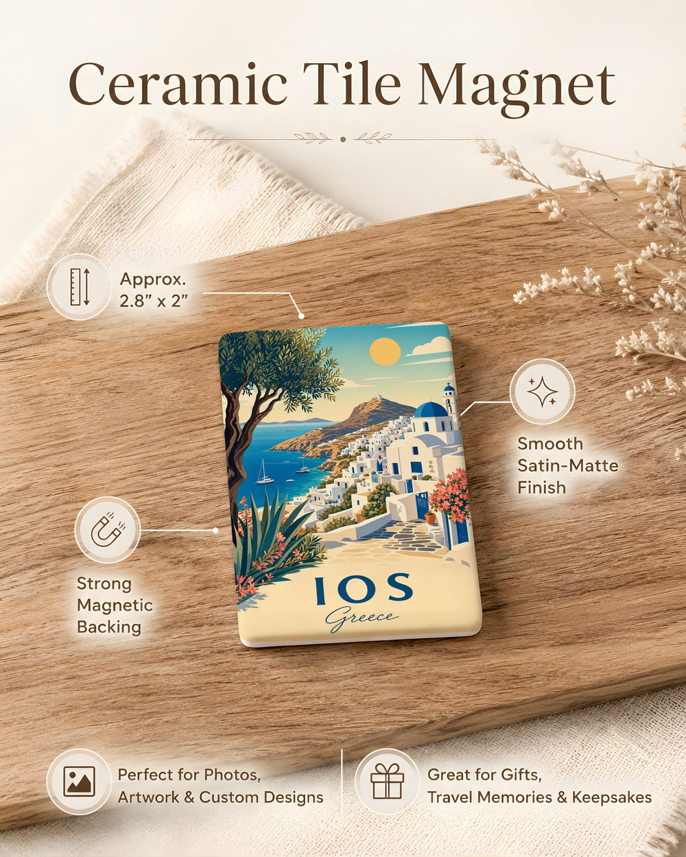 Ios Greece Fridge Magnet, Ios Island Souvenir, Cyclades Travel Keepsake, Greek Island Vacation Gift, Aegean Sea Memory Magnet