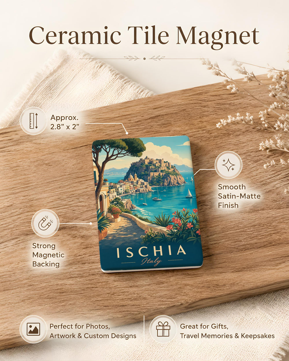 Ischia Italy Fridge Magnet, Ischia Island Souvenir Magnet, Italy Travel Gift, Mediterranean Island Keepsake, Vacation Memory Magnet