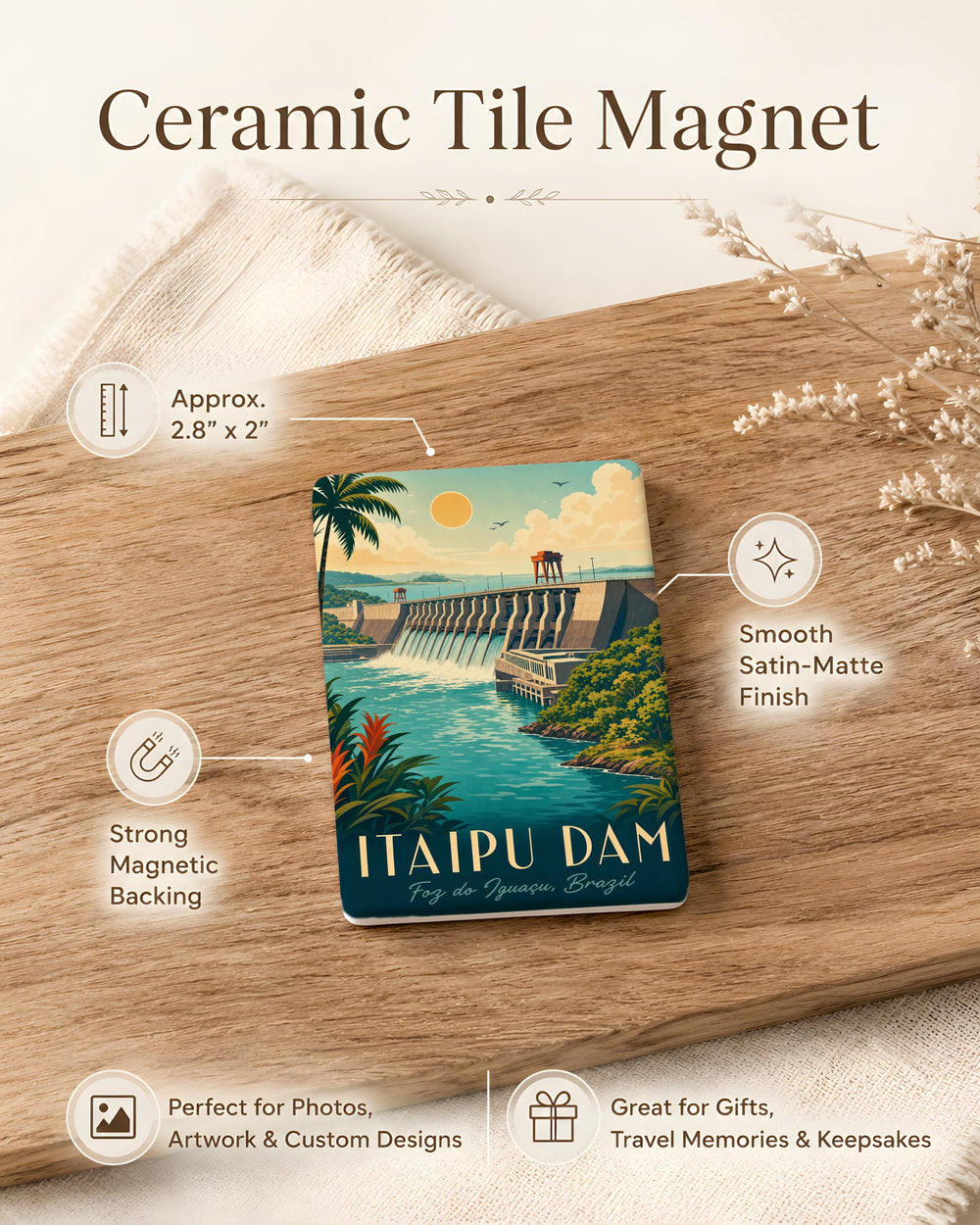Itaipu Dam Fridge Magnet, Brazil Paraguay Landmark Souvenir, Hydroelectric Power Plant Travel Gift