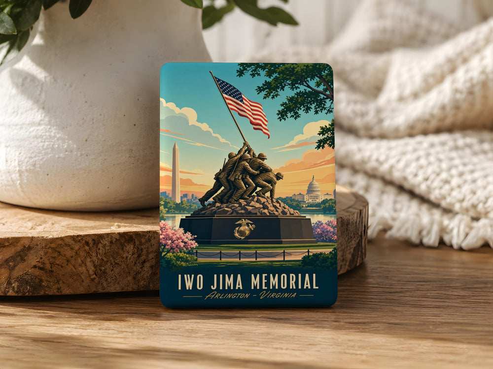 Iwo Jima Memorial Fridge Magnet, US Marine Corps War Memorial, Flag Raising Monument Souvenir Magnet, Patriotic Military Gift
