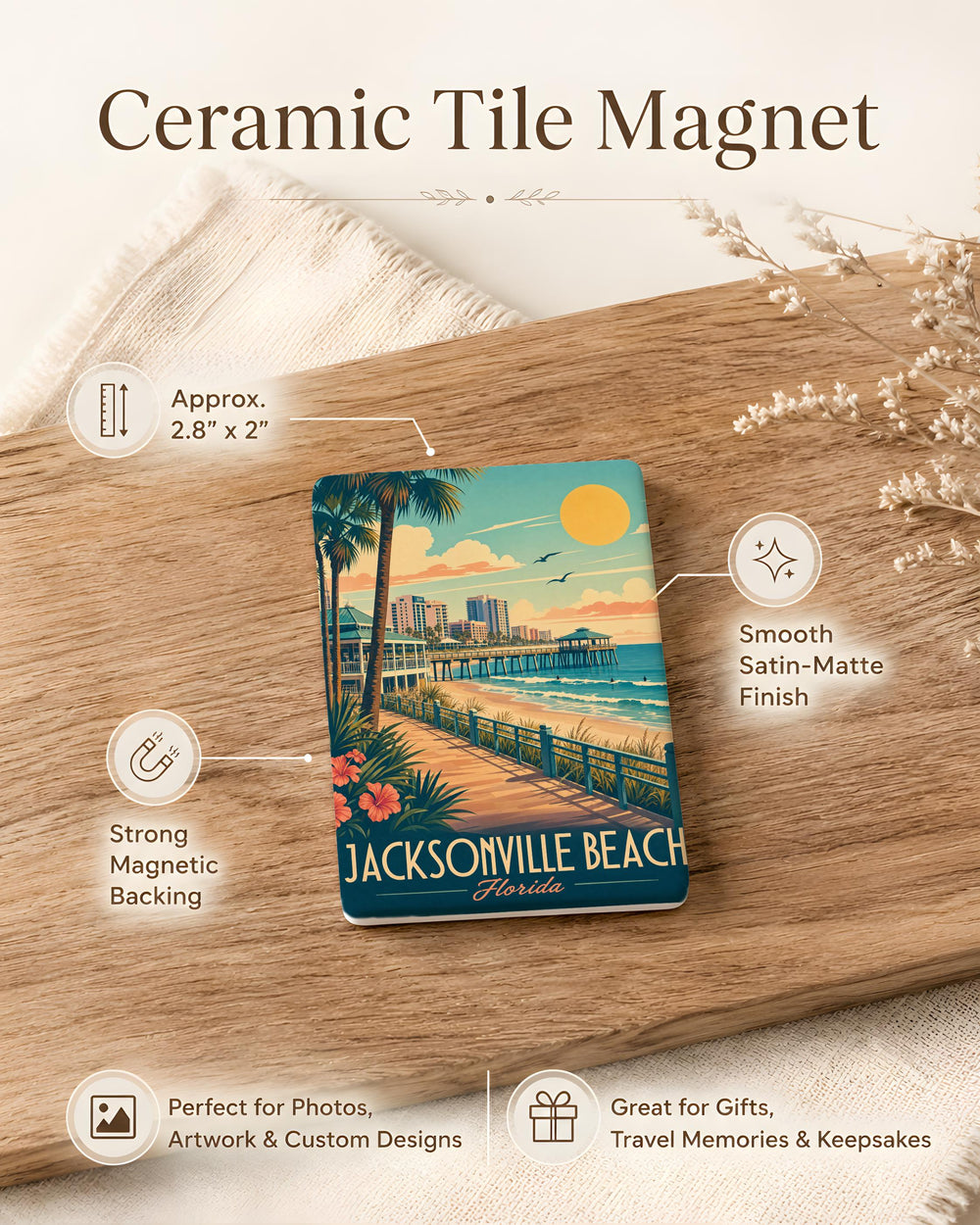 Jacksonville Beach FL Fridge Magnet, Florida Beach Souvenir Magnet, Jacksonville Beach Travel Keepsake, Coastal Vacation Gift