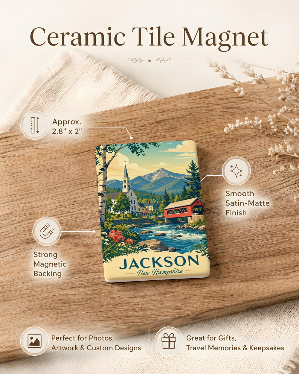 Jackson New Hampshire Fridge Magnet, Jackson NH Souvenir Magnet, White Mountains New England Travel Keepsake Gift