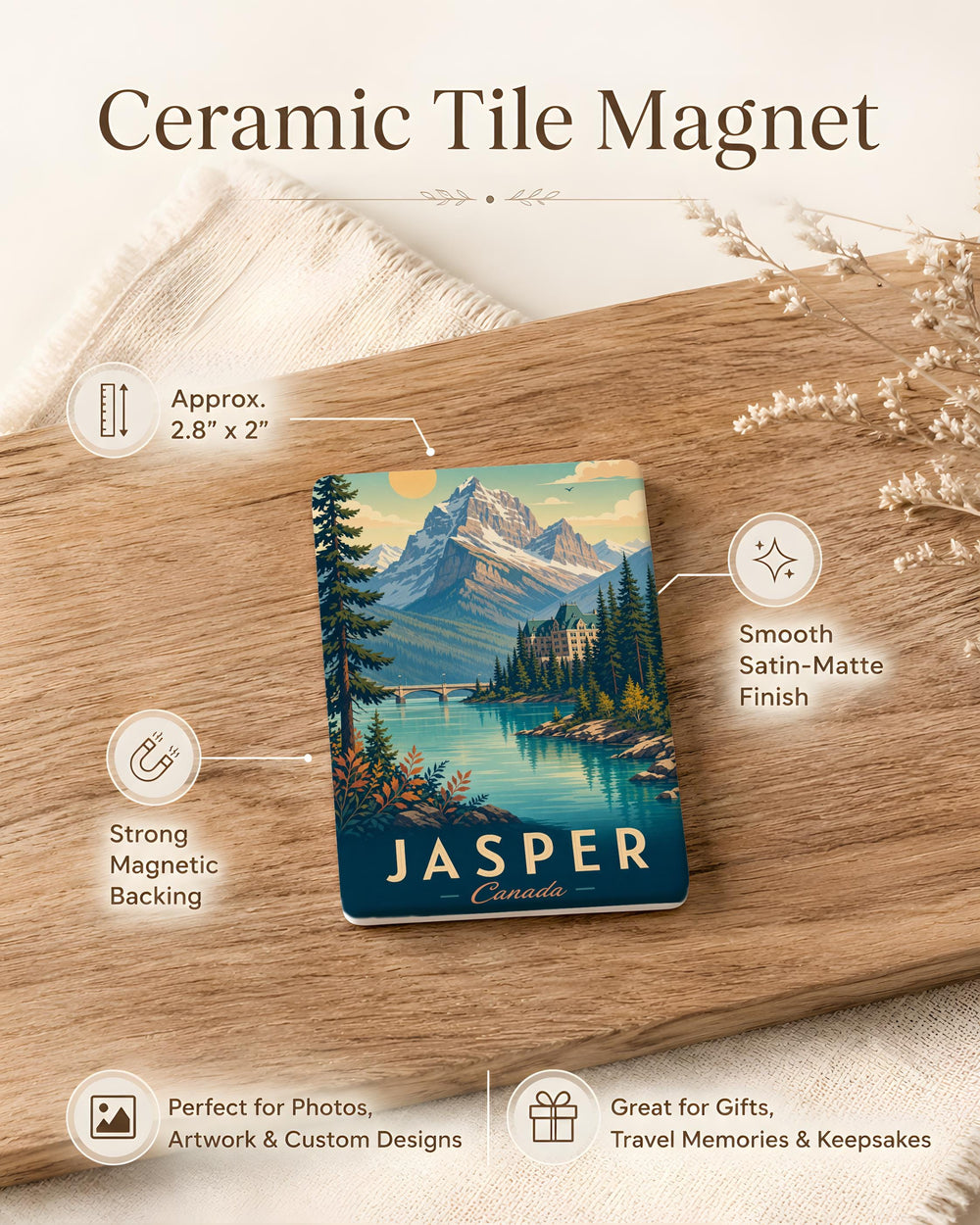 Jasper Canada Fridge Magnet, Jasper National Park Souvenir Magnet, Alberta Canada Travel Keepsake, Rocky Mountains Gift