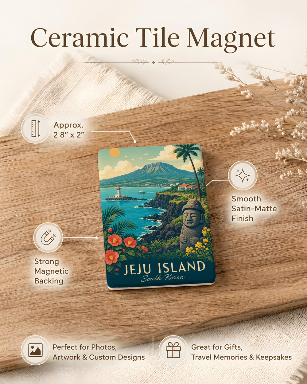 Jeju Island South Korea Fridge Magnet, Jeju Travel Souvenir Magnet, Jeju Island Landmark Keepsake Magnet