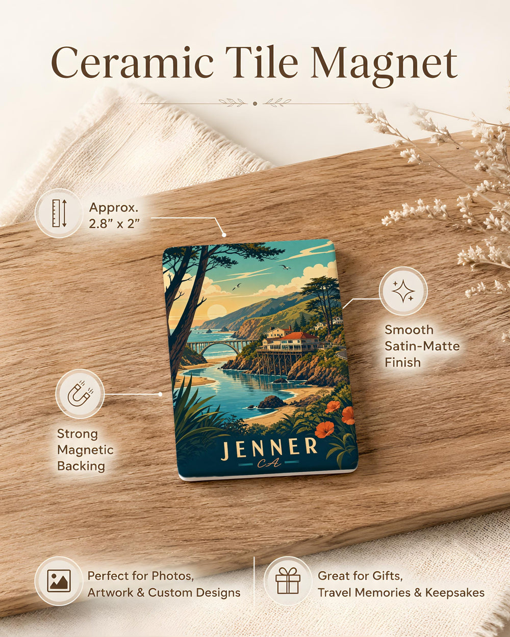 Jenner CA Fridge Magnet, Jenner California Souvenir Magnet, Sonoma Coast Travel Gift, Russian River Mouth Keepsake Magnet
