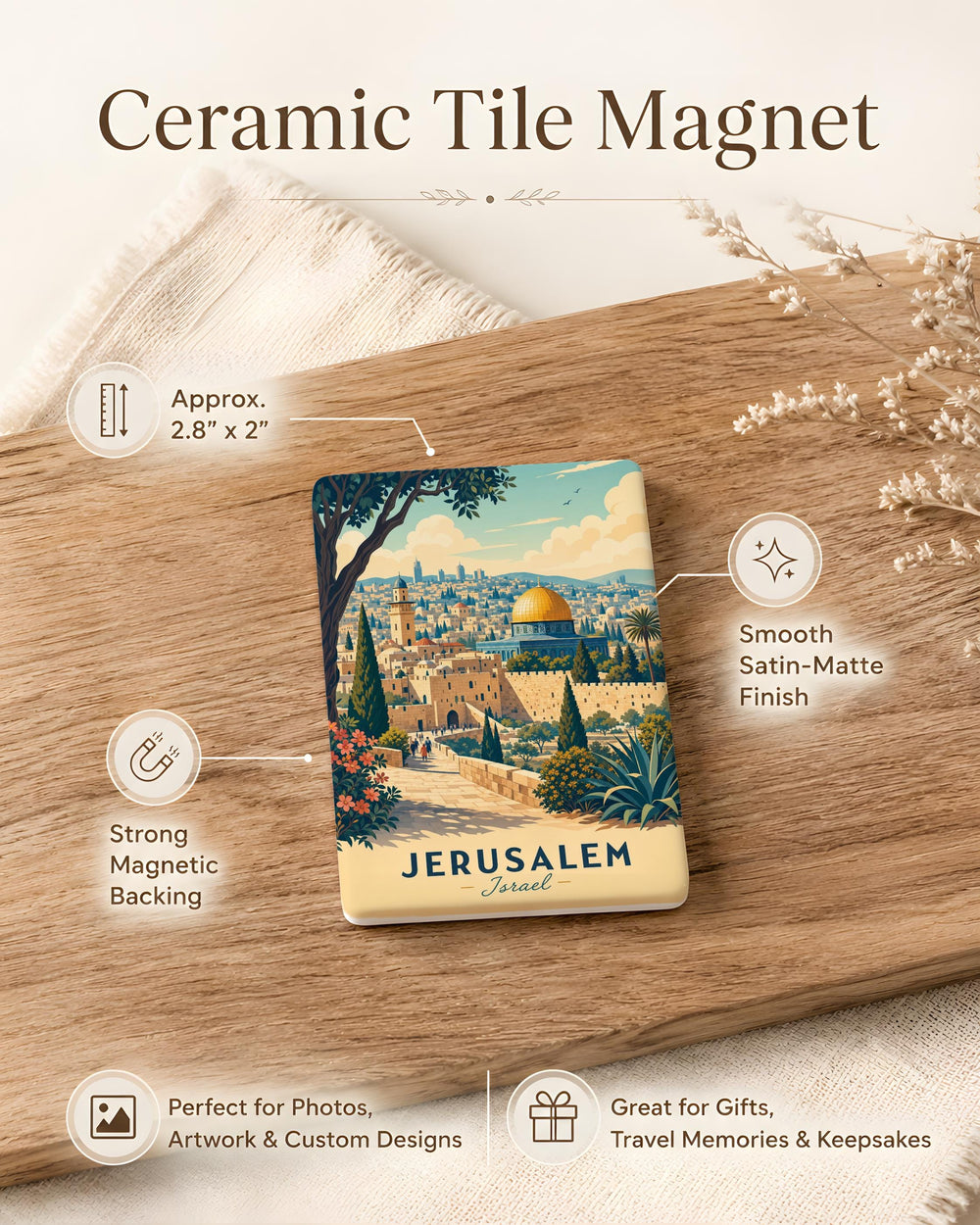 Jerusalem Israel Fridge Magnet, Holy City Souvenir Magnet, Jerusalem Travel Keepsake, Israel Landmark Refrigerator Magnet