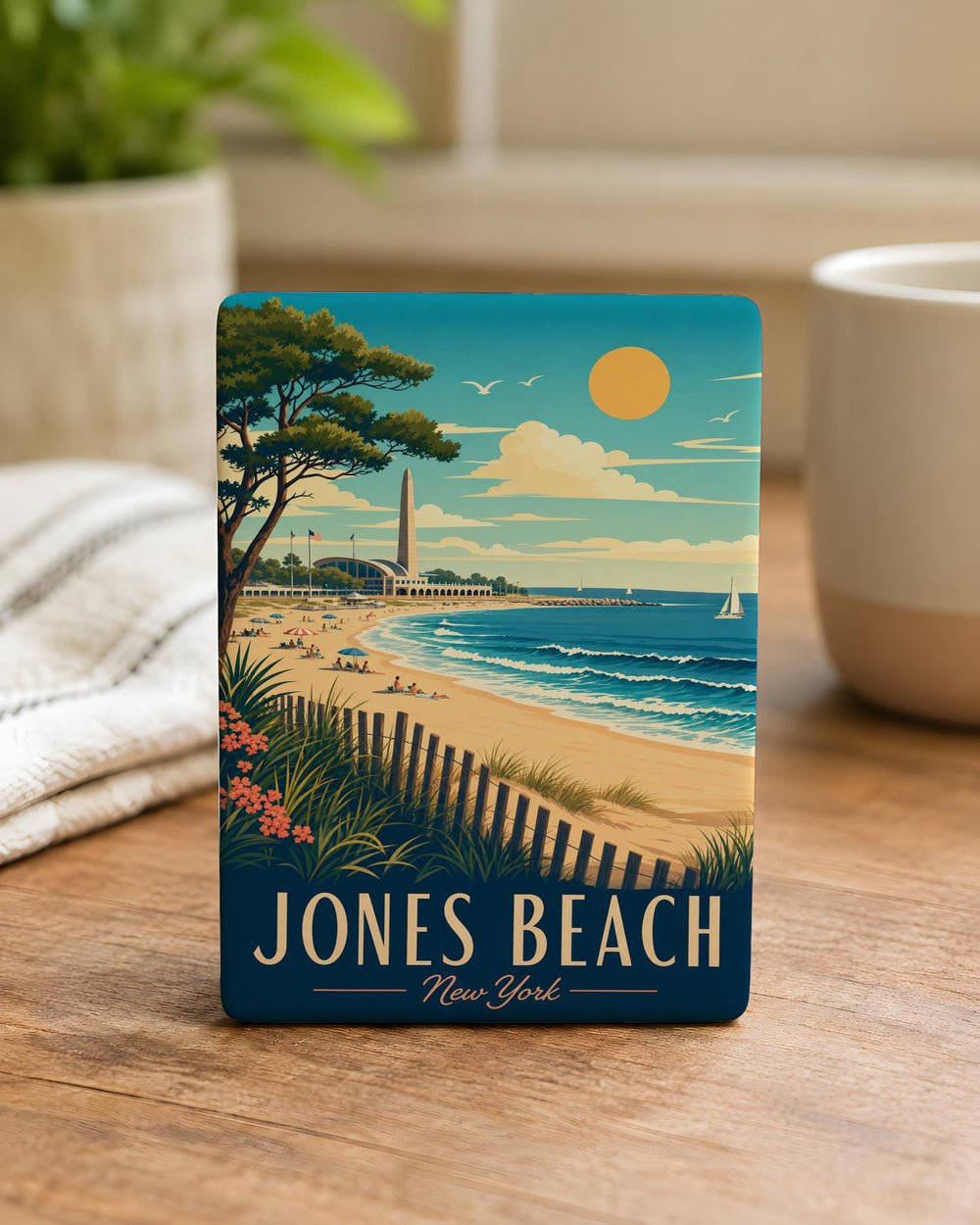 Jones Beach NY Fridge Magnet, Long Island New York Beach Souvenir, Coastal Landmark Travel Keepsake Gift