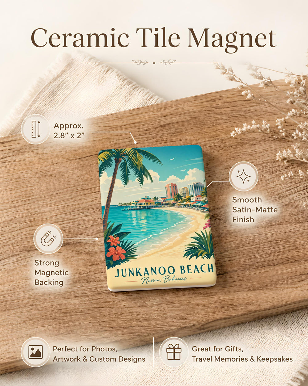 Junkanoo Beach Fridge Magnet, Bahamas Beach Souvenir Magnet, Nassau Beach Scene Magnet, Coastal Vacation Travel Gift Magnet