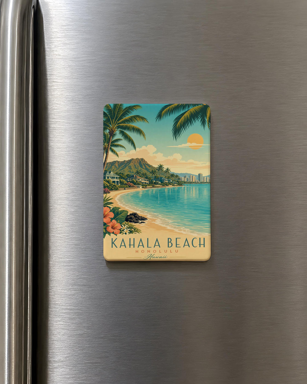 Kahala Beach Fridge Magnet, Hawaii Beach Souvenir Magnet, Oahu Coastal Vacation Keepsake, Island Travel Gift