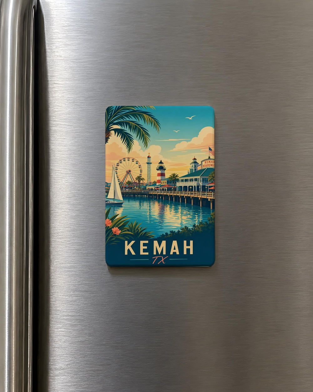 Kemah TX Fridge Magnet, Kemah Texas Souvenir Magnet, Coastal Town Travel Gift, Gulf Coast Keepsake, Texas Vacation Memento