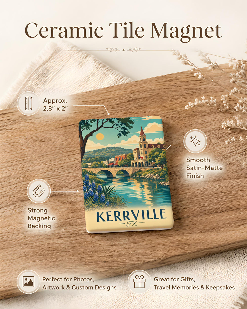 Kerrville TX Fridge Magnet, Kerrville Texas Souvenir Magnet, Hill Country Travel Keepsake, Texas Gift, City Landmark Magnet