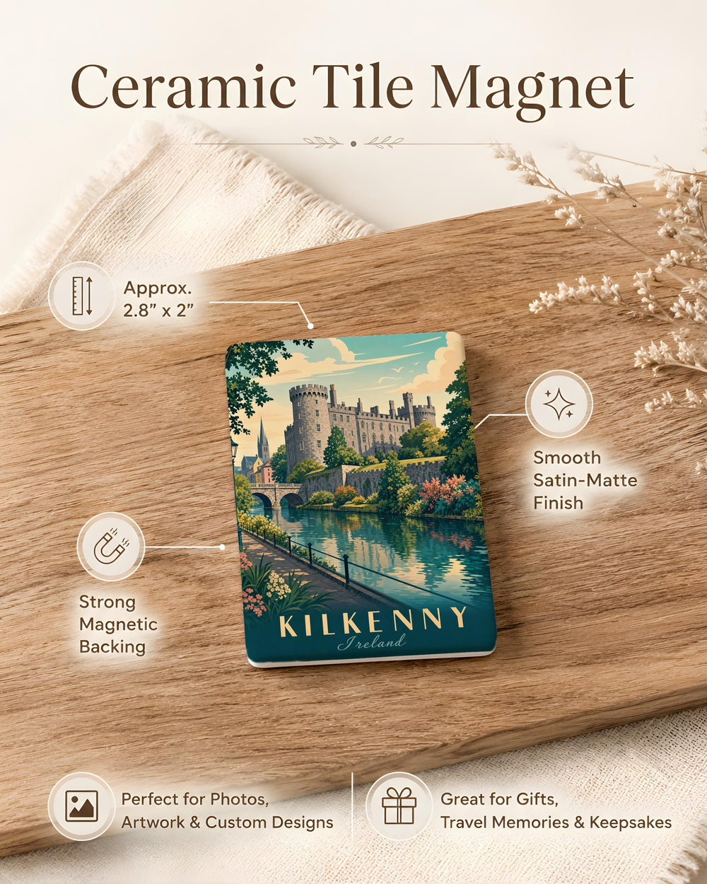 Kilkenny Castle Fridge Magnet, Ireland Castle Souvenir Magnet, Irish Landmark Travel Keepsake Magnet