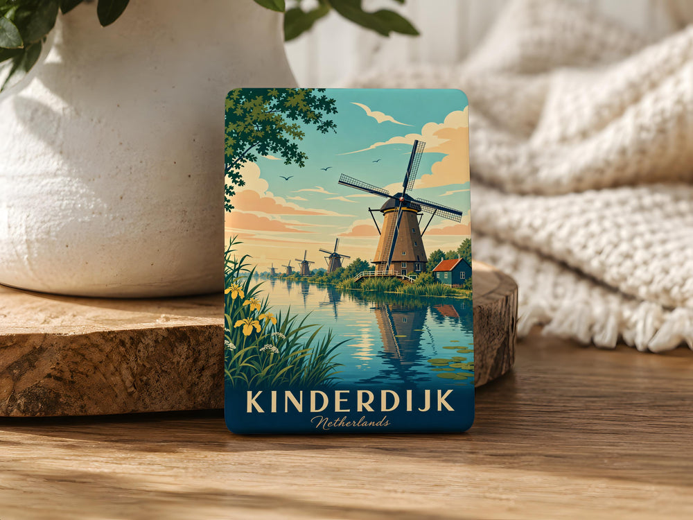 Kinderdijk Netherlands Fridge Magnet, Dutch Windmills Canal Landscape Souvenir Magnet, Holland Travel Gift Keepsake