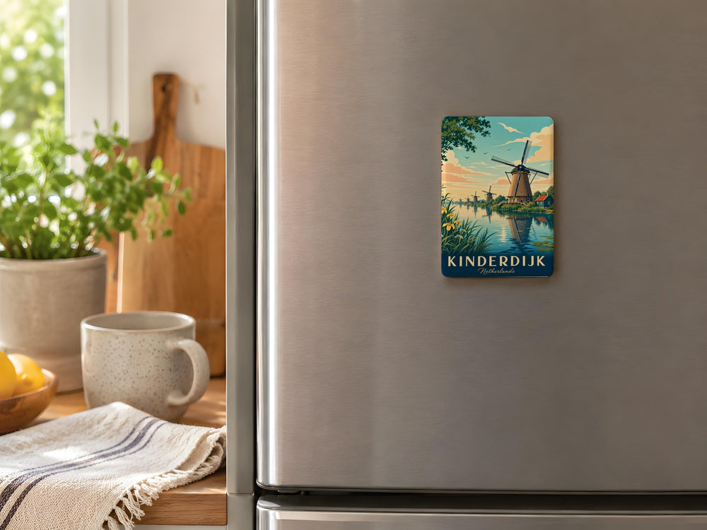 Kinderdijk Netherlands Fridge Magnet, Dutch Windmills Canal Landscape Souvenir Magnet, Holland Travel Gift Keepsake
